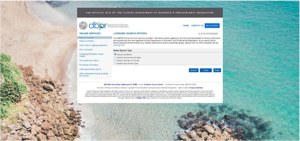 Florida DBPR license search