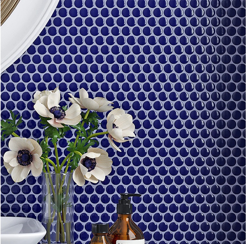 glossy blue porcelain penny round tile for walls and floors